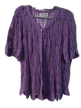 Brownstone Studio Womens Crochet Cardigan Sweater Purple Open Knit Size Xl READ